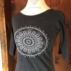 Black Top with Beaded White Mandala Design